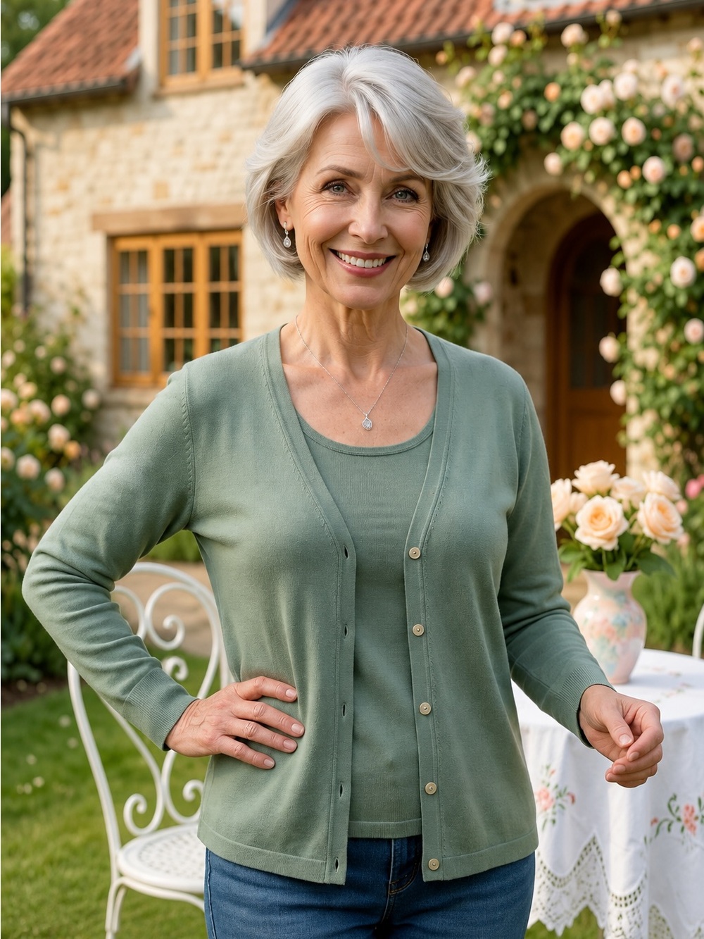 Charter Club Sage Green Cardigan Sweater Set Extra Large